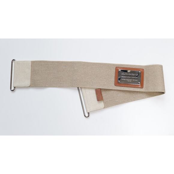 Dolce & Gabbana Vintage Beige Logo Silver Plaque Elastic Waist Belt (Size IT44) main image 6